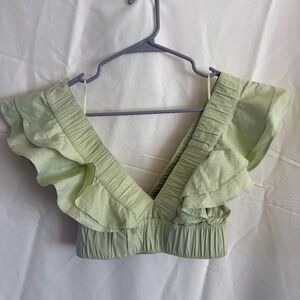 Abercrombie & Fitch Crop Top - XS, Light Green, Ruffle Sleeves, V-Neck Shape